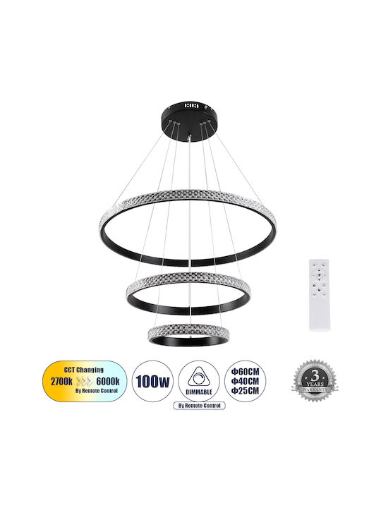 GloboStar Diamond Trio Pendant Light Black LED with Warm to Cool White Light 25x25cm