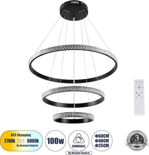 GloboStar Diamond Trio Hängelampe Schwarz 25x25x60cm.