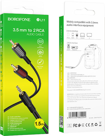 Borofone 3.5mm Jack Cable - RCA Male Black 1.5m BL11