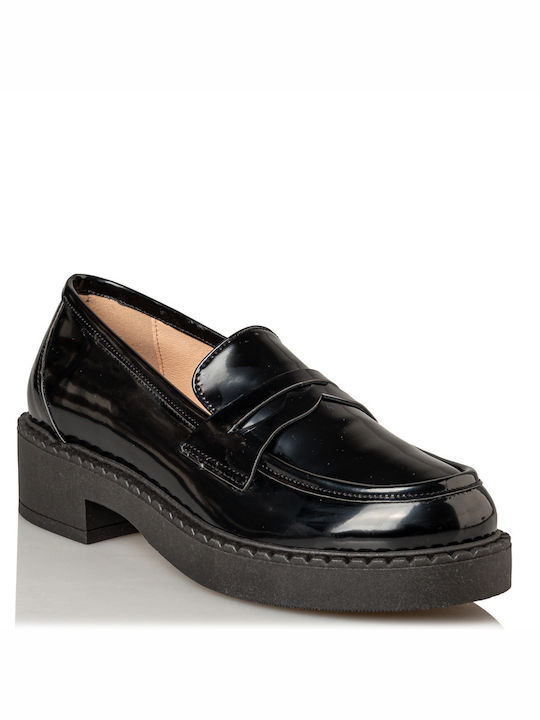 Envie Shoes Shiny Δερμάτινα Γυναικεία Μοκασίνια σε Μαύρο Χρώμα