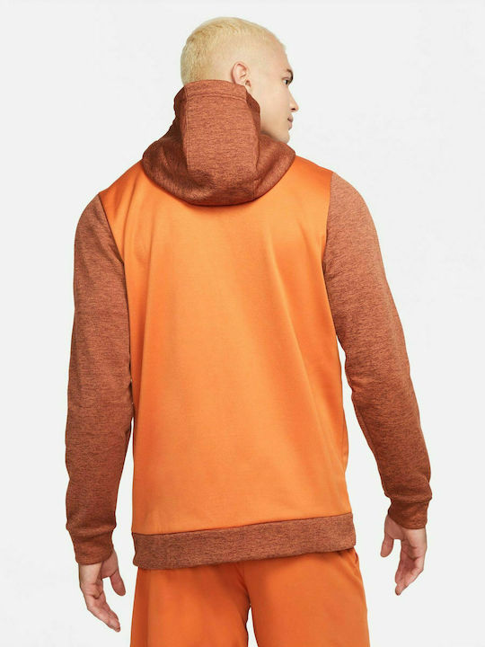 Nike Therma Men's Sweatshirt Jacket Dri-Fit with Hood and Pockets Orange