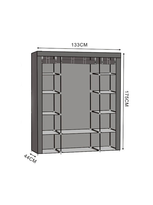 Herzberg Fabric Wardrobe with Zipper and Shelves in Gray Color 133x44x175cm