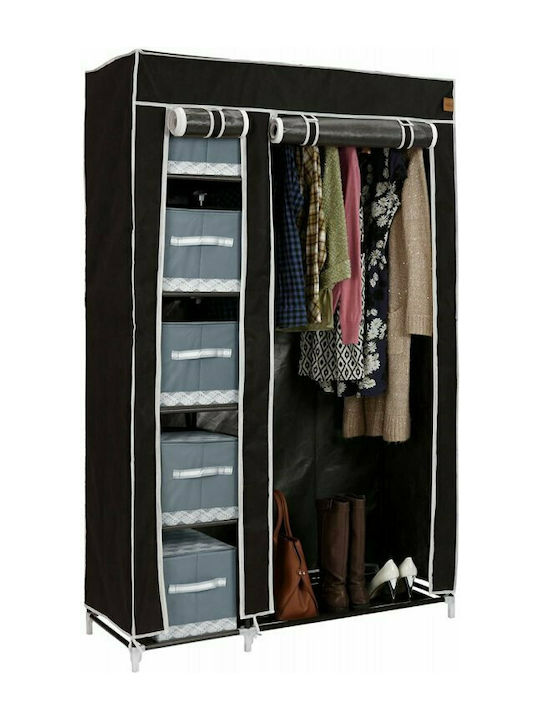 Herzberg Fabric Wardrobe with Zipper and Shelves in Black Color 110x45x175cm