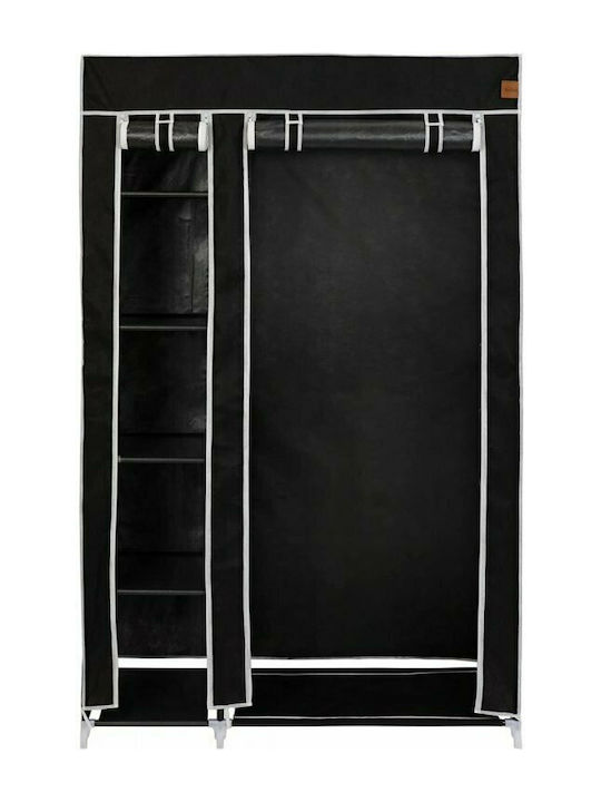 Herzberg Fabric Wardrobe with Zipper and Shelves in Black Color 110x45x175cm