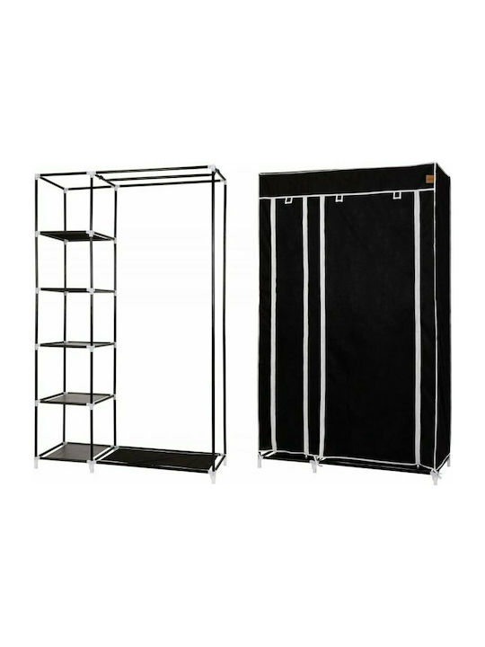 Herzberg Fabric Wardrobe with Zipper and Shelves in Black Color 110x45x175cm