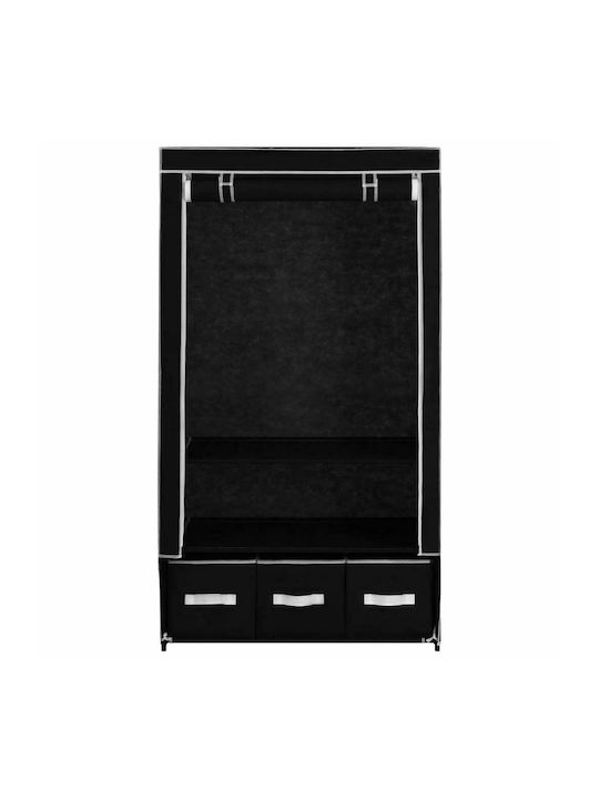vidaXL Fabric Wardrobe with Zipper and Shelves in Black Color 87x49x159cm