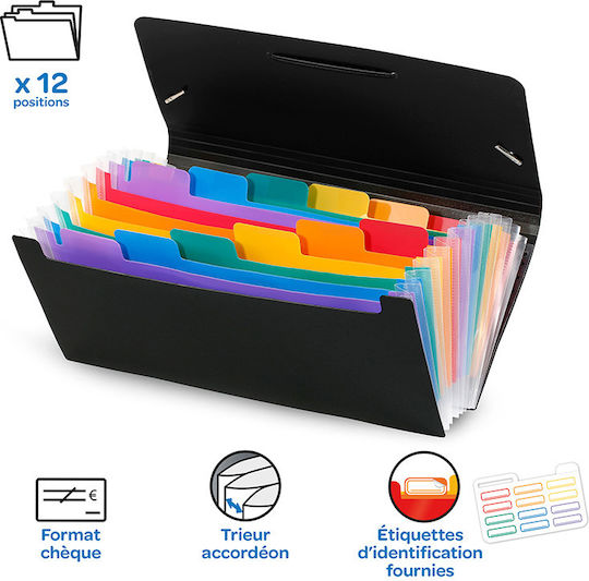 Viquel Clipboard Flexible with 12 plastic sleeves Slides Accordion for Paper A5 Black 1pcs