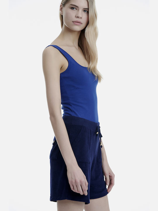 Damen Sportliche Bermuda Terry Marineblau