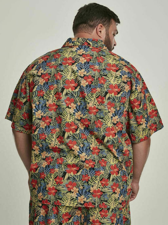 Urban Classics TB2735 Men's Shirt Short Sleeve Cotton Floral Black/Tropical