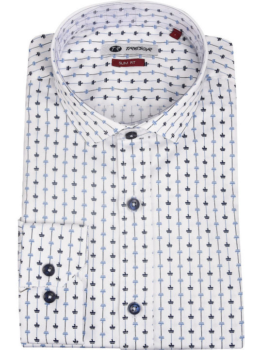 Tresor Men's Shirt Long Sleeve Cotton White