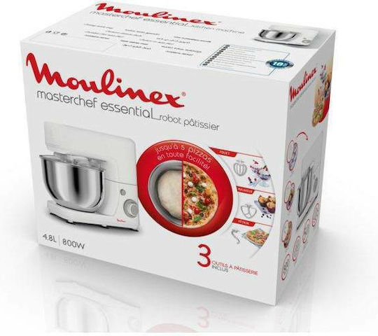 Moulinex Mastercher Essential Küchenmaschine 800W mit Rostfreiem Schüssel 4,8lt