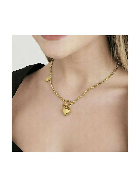 Luca Barra Necklace with design Heart from Gold Plated Steel