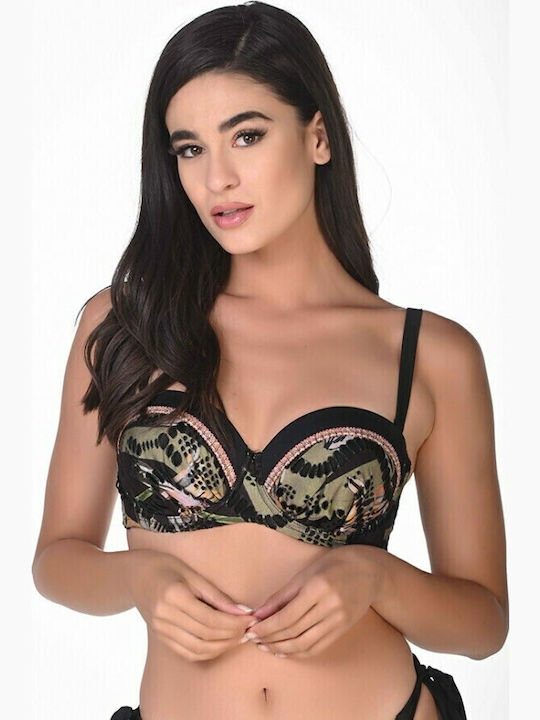 Top Bikini Sutien Cupe D Floral Negru