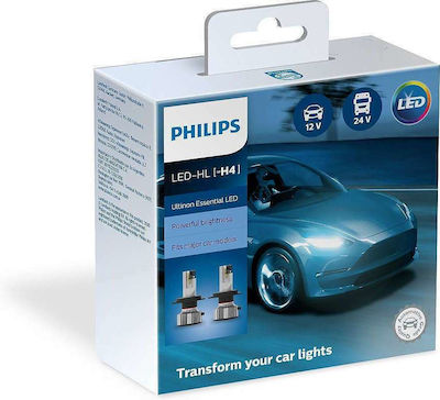 Philips Λάμπες Αυτοκινήτου Ultinon Essential H4 LED 6500K Ψυχρό Λευκό 12-24V 21W 2τμχ