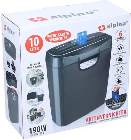 Alpina Appliances Distrugător de Documente Tăietură în bandă 6 Foi cu Coș 10lt