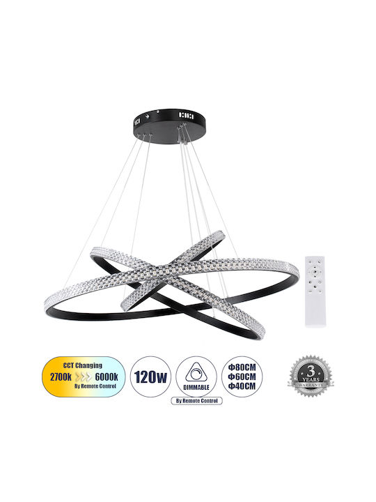 GloboStar Diamond Trio Pendant Light LED with Warm to Cool White Light Black