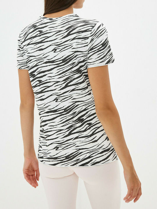 Only Feminin Tricou Animal Print Alb