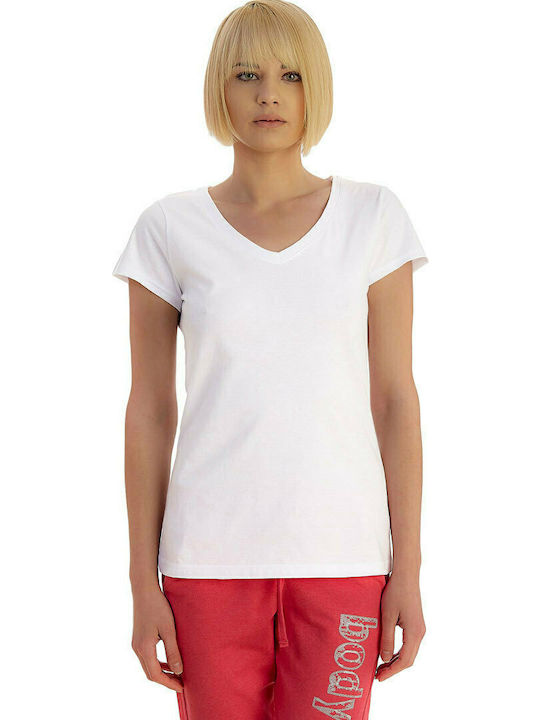 Bodymove Γυναικείο Αθλητικό T-shirt με V Λαιμόκοψη Λευκό