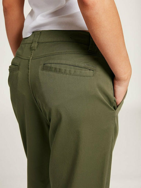 Frochickie Women's Fabric Trousers Boyfriend Fit Khaki