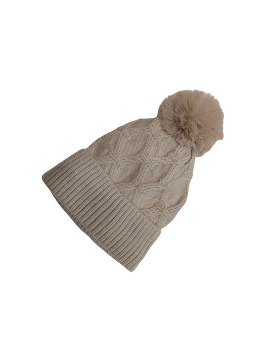 Verde Pom Pom Beanie Frauen Beanie mit Strickmuster in Beige Farbe