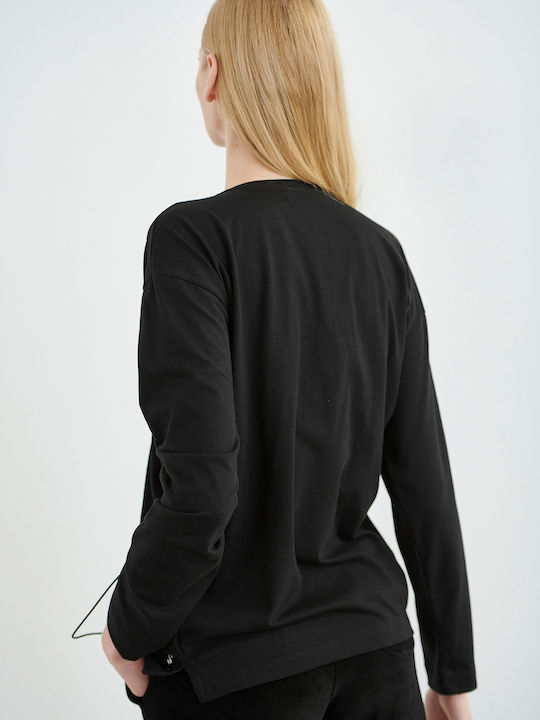 SugarFree Damen Bluse Baumwolle Langärmelig Schwarz