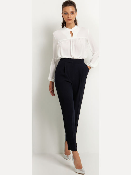 Damen Hoch tailliert Stoff Hose in Karotten Passform Schwarz