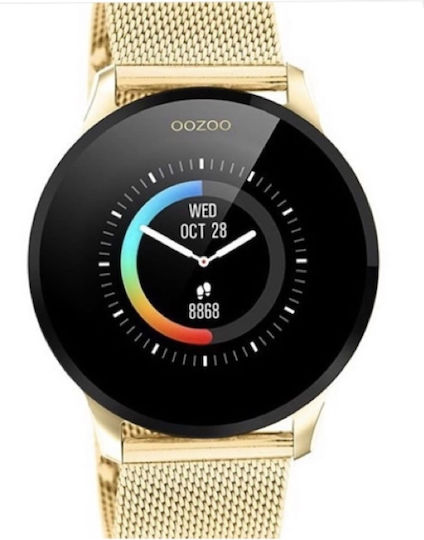 Oozoo Q00121 Stainless Steel 43mm Smartwatch with Heart Rate Monitor (Gold)