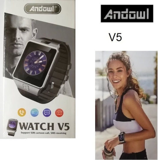 Andowl V5 Smartwatch with SIM and Heart Rate Monitor (Black)