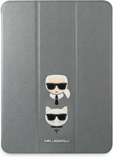 Karl Lagerfeld Husă Flip Cover Saffiano Karl & Choupette Argintie (iPad Pro 2015 12.9")