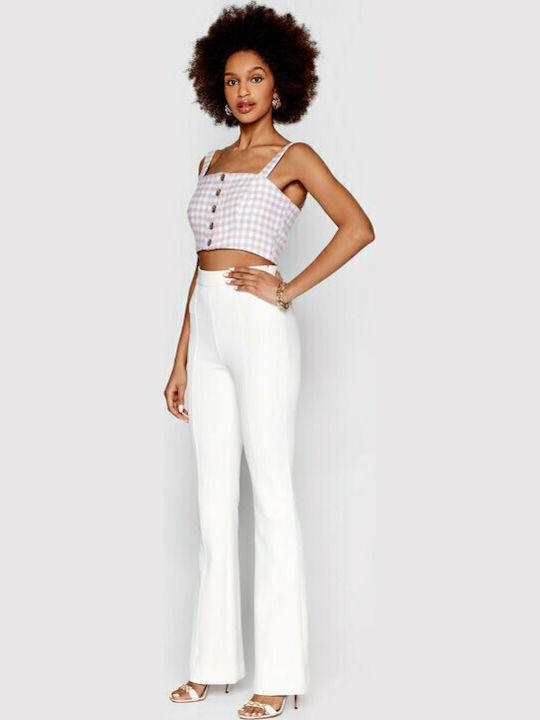 Women's Crop Top with Straps Checked Purple
