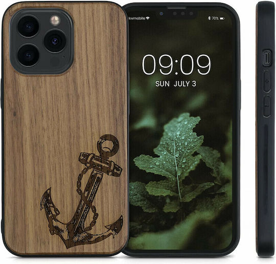 KWmobile Vintage Anchor Umschlag Rückseite Hölzern Dark Brown (iPhone 13 Pro)