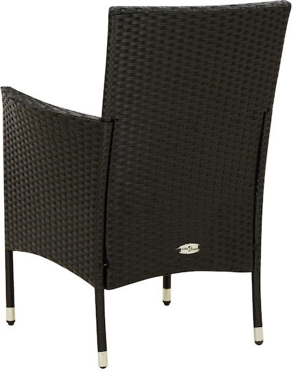 Outdoor Chair Rattan Black Velvet-Black Metal with Cushion 4pcs 61x60x88cm