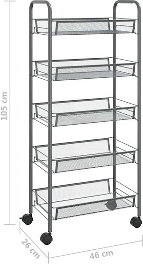 vidaXL Metallic Kitchen Trolley 5 Tiers Gray 46x26x105cm