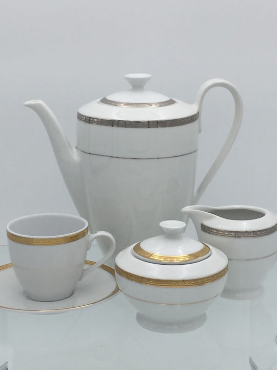 Έμφαση 443 Tea Set with Cup Porcelain in Silver Color 27pcs