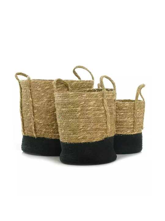 Mantineia Decorative Basket Wicker with Handles Black with Handles 20x17x26cm Pennie