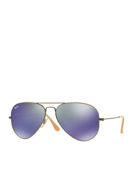 Ray Ban Aviator Unisex Sunglasses with Gold Metal Frame and Blue Mirror Lens RB3025 167/68