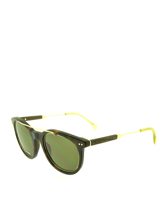 Tommy Hilfiger Men's Sunglasses with Brown Tartaruga Plastic Frame and Green Lens TH1348/S JU5/1E