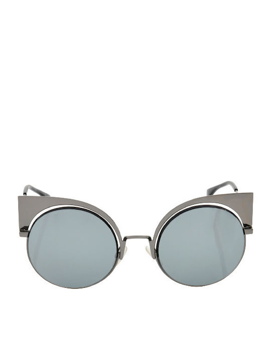 Fendi Women's Sunglasses with Black Metallic Frame and Silver Mirror Lenses