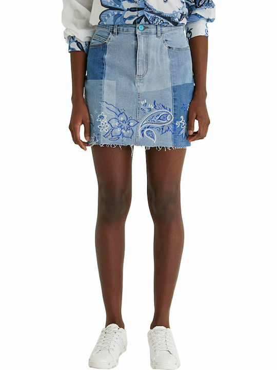 Be Blue Τζιν Ψηλόμεση Mini Φούστα Μπλε