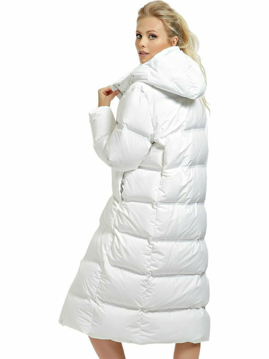 Guess Adiva Lang Damen Puffer Jacke für Winter Weiß