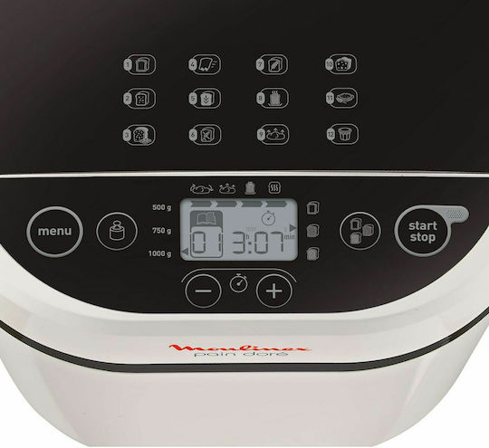 Moulinex Pain Dore Bread Maker 720W with Container Capacity 1000gr and 12 Baking Programs
