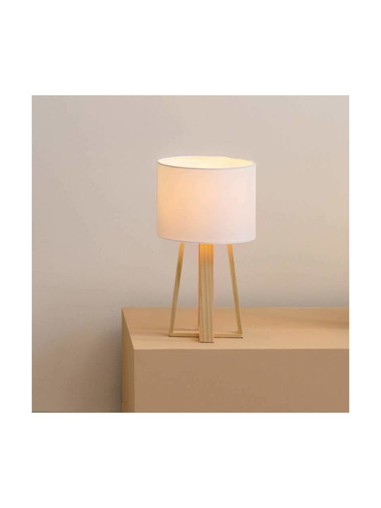 Molu Wood Table Lamp for Socket E27 with White Shade and Brown Base