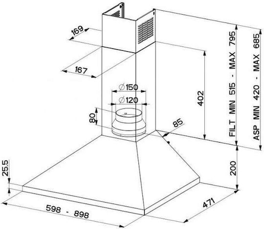 Faber Value PB 4 2L X A60 Chimney Vent Hood 60cm Inox