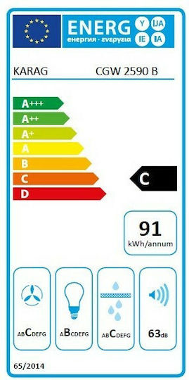 Karag Απορροφητήρας Καμινάδα 90cm Μαύρος