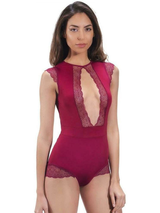 Bodysuit pentru femei cu dantelă Burgundy