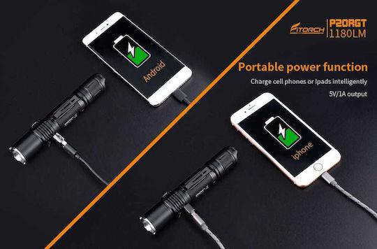 Fitorch Rechargeable Flashlight LED IPX8 with Maximum Brightness 1180lm P20RGT Black