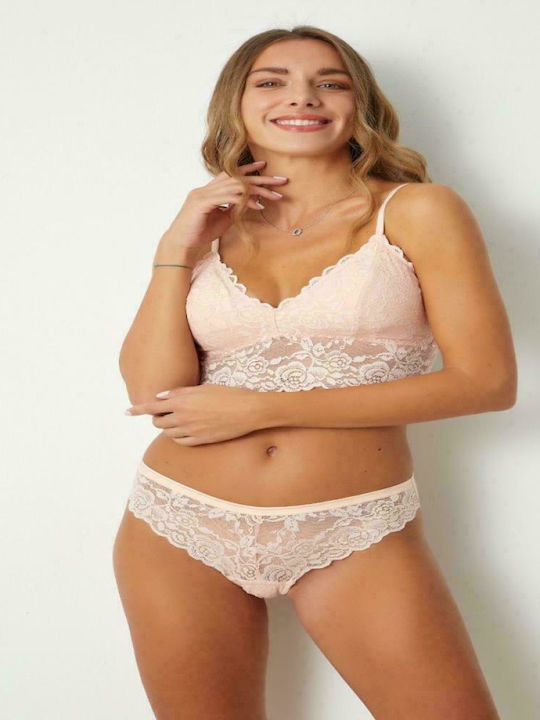 Norddiva Lingerie Set Lenjerie Intimă Cu Dantelă Bralette Cu Slip Roz