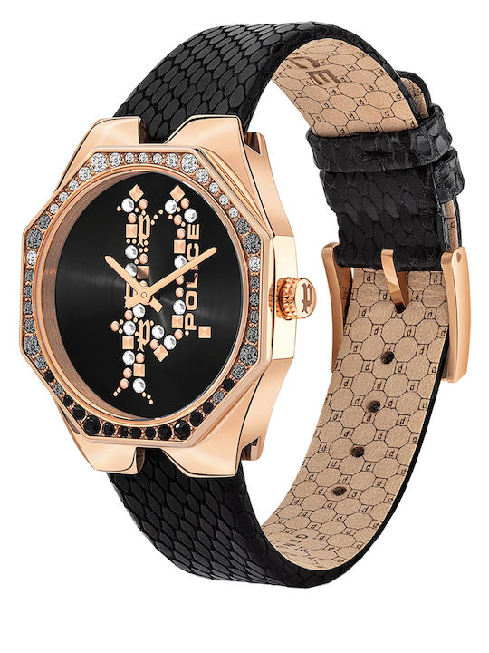 Police Moana Damen Uhr mit Schwarz Lederarmband