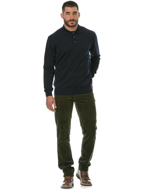 Atelier Men's Long Sleeve Sweater Polo Navy Blue