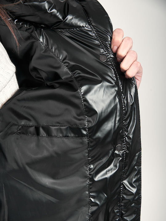Kurz Damen Puffer Jacke für Winter Schwarz